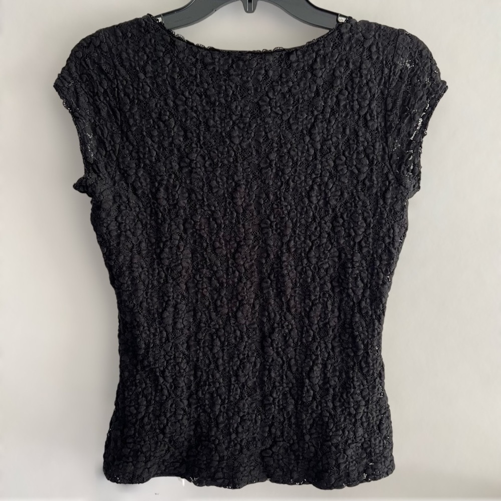Karl Lagerfeld Black Popcorn Floral Cap Sleeve Baby Tee Size Small Y2K 2000s - Picture 2 of 6